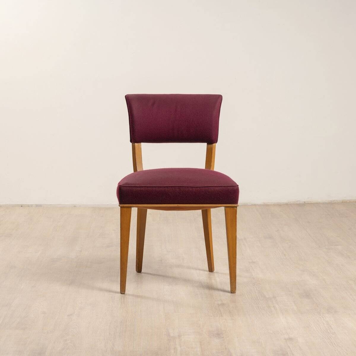 Art Deco chairs in purple silk by Jules Leleu, set of 4