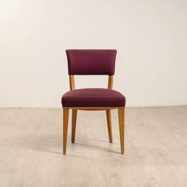 Chaises Art Déco en soie violette par Jules Leleu, set de 4