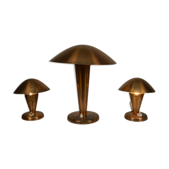 Set of three bauhaus brass table lamps, 1930