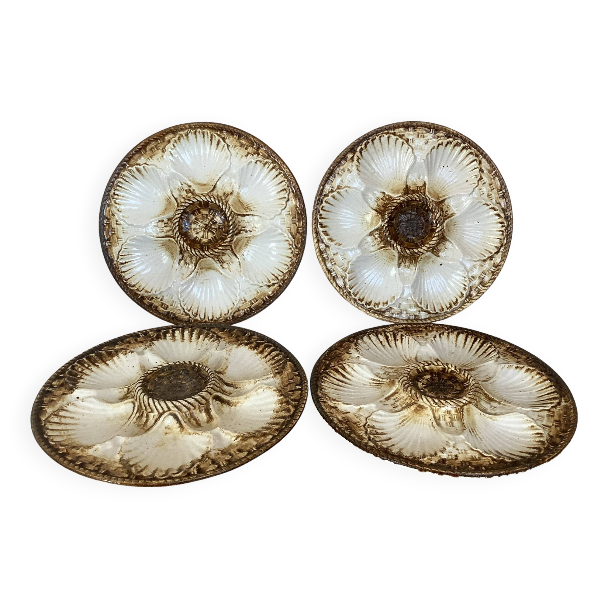 Four old Longchamps oyster plates