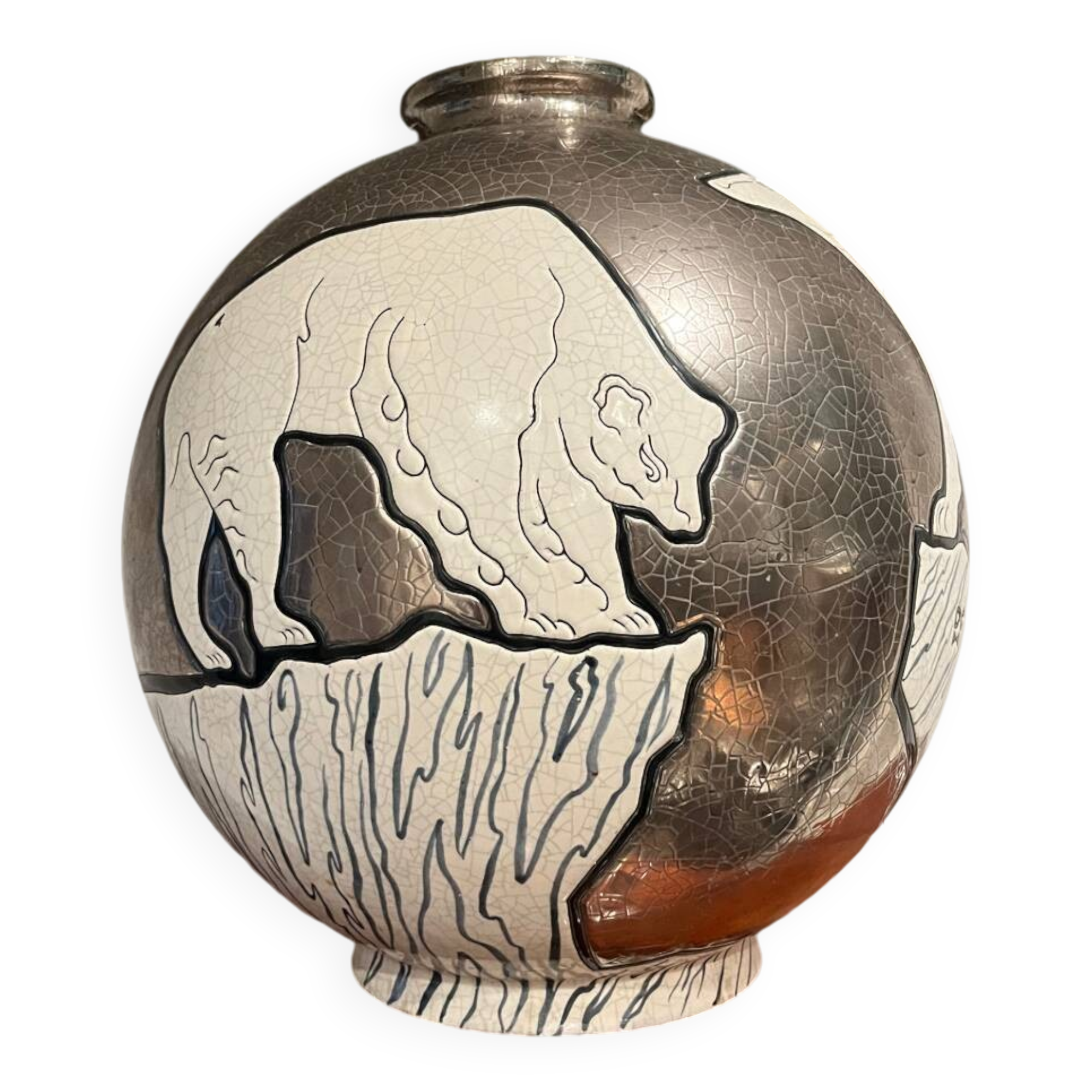 Rare Longwy bear vase