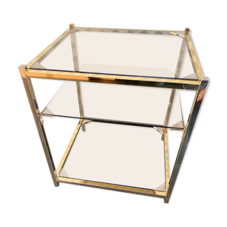 End of sofa 3 trays in smoked glass and brass-frame 70 year