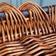 Rectangular wicker basket tray, rope & wood
