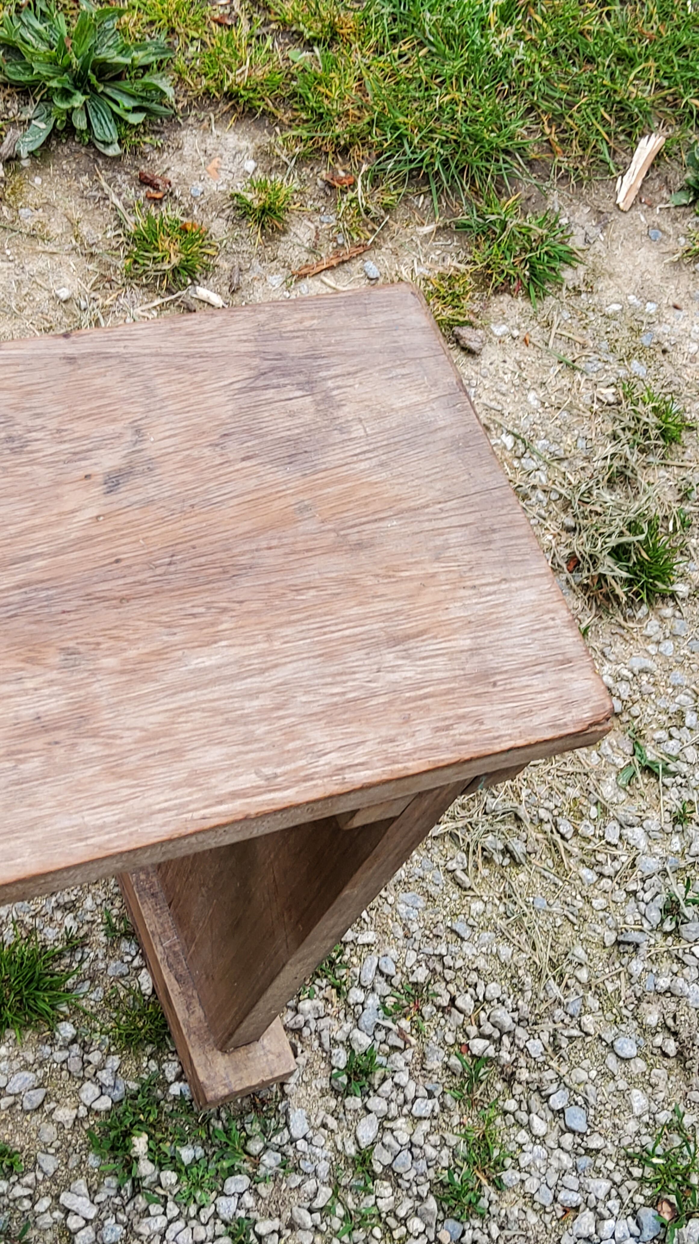 Brutalist antique bench in solid mahogany and solid oak