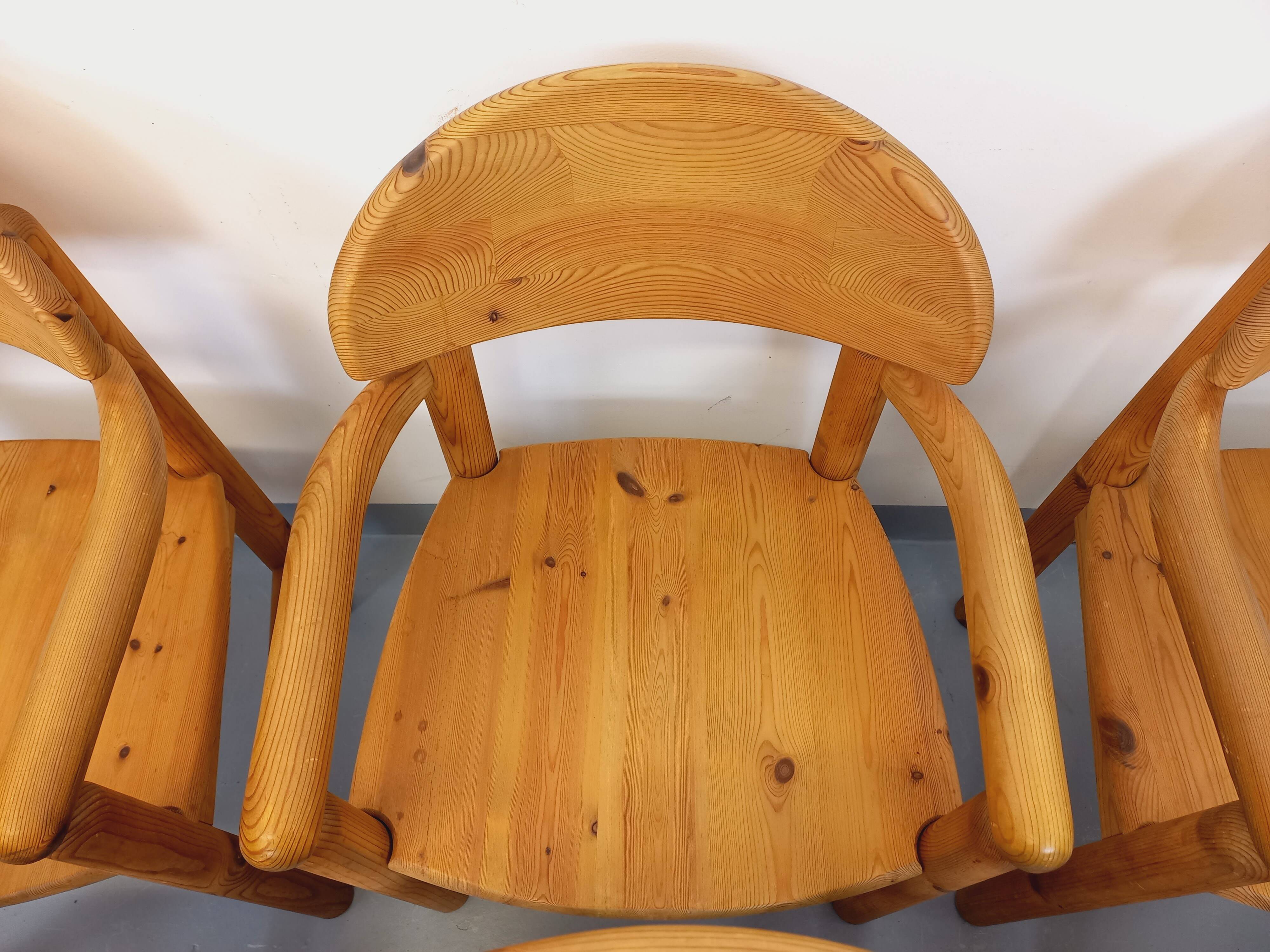 Set of 6 vintage Scandinavian armchairs by Rainer Daumiller in pine from the 1960s.
