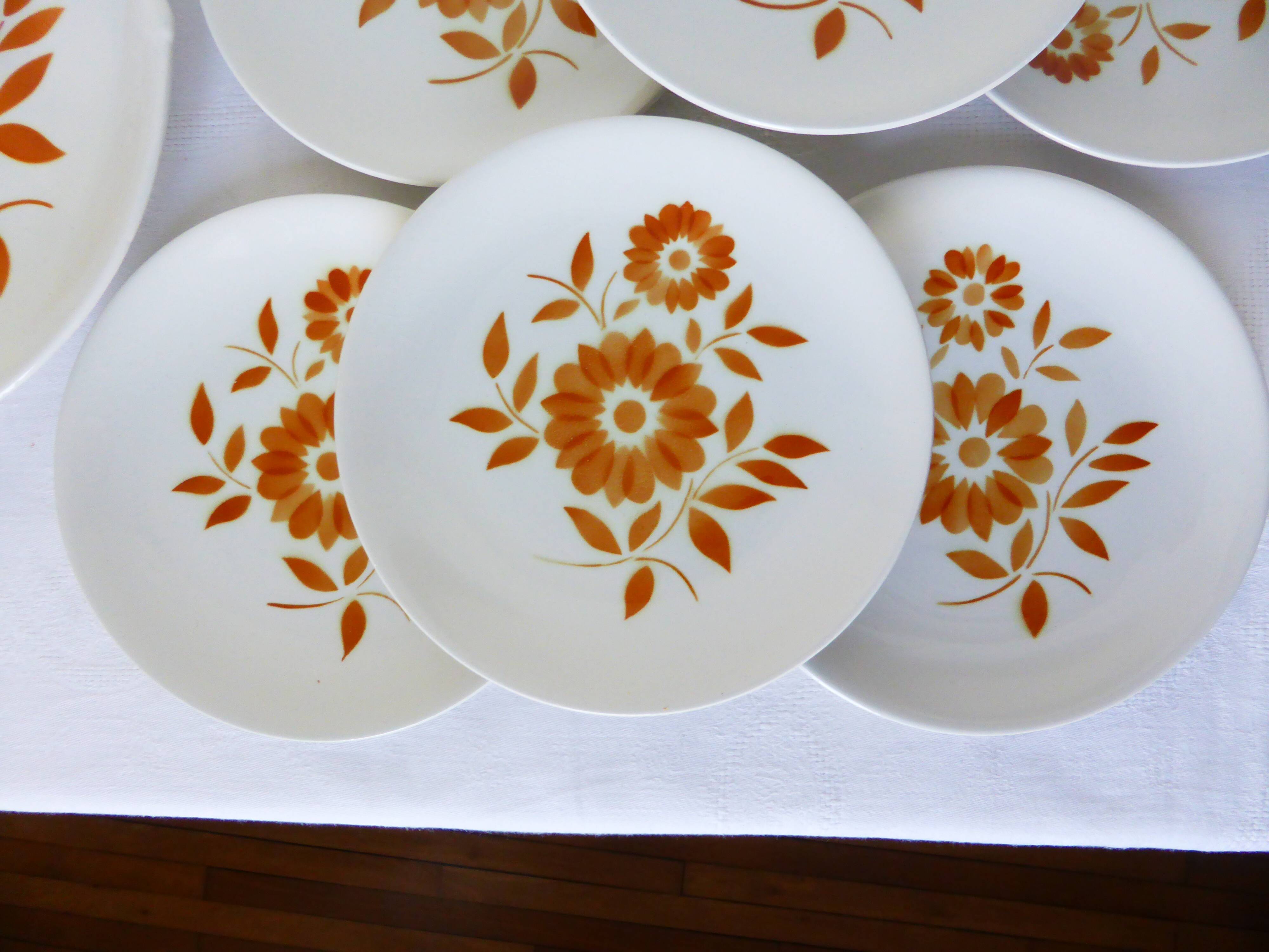 6 dessert plates & 1 pie dish from the 70s