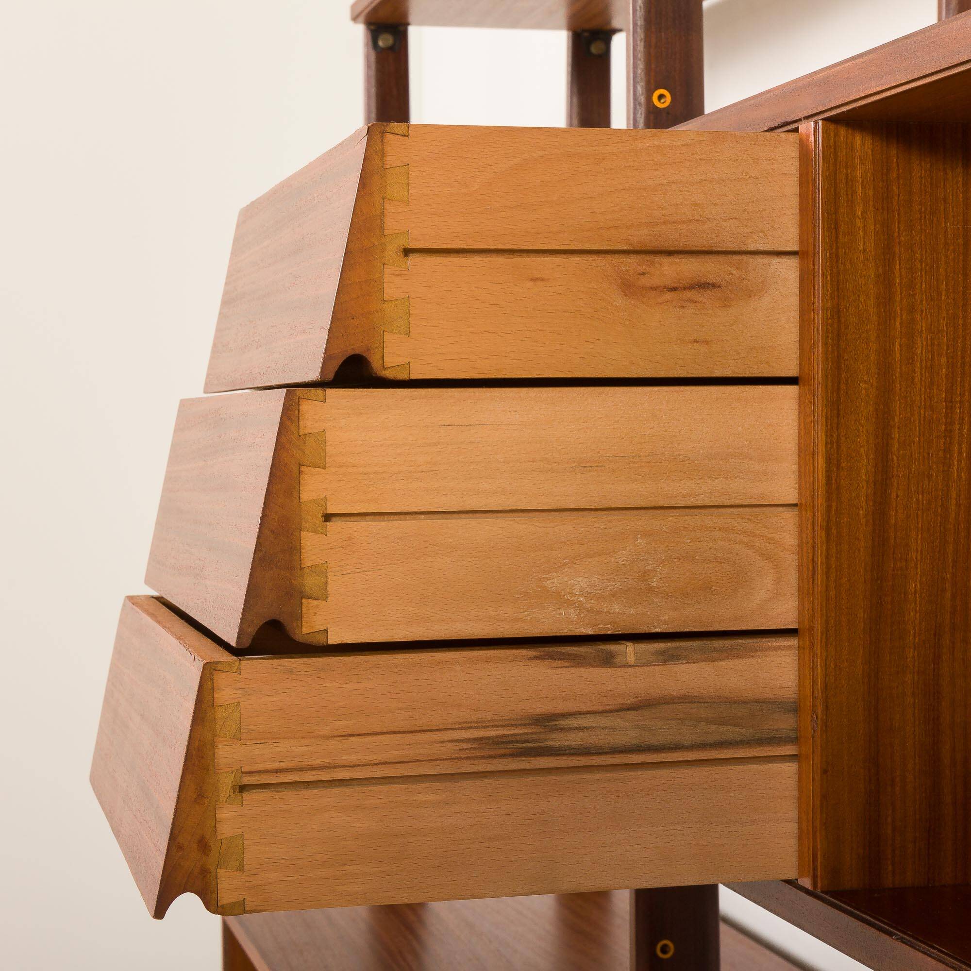 Italian freestanding wall unit or room divider in teak, 1960s