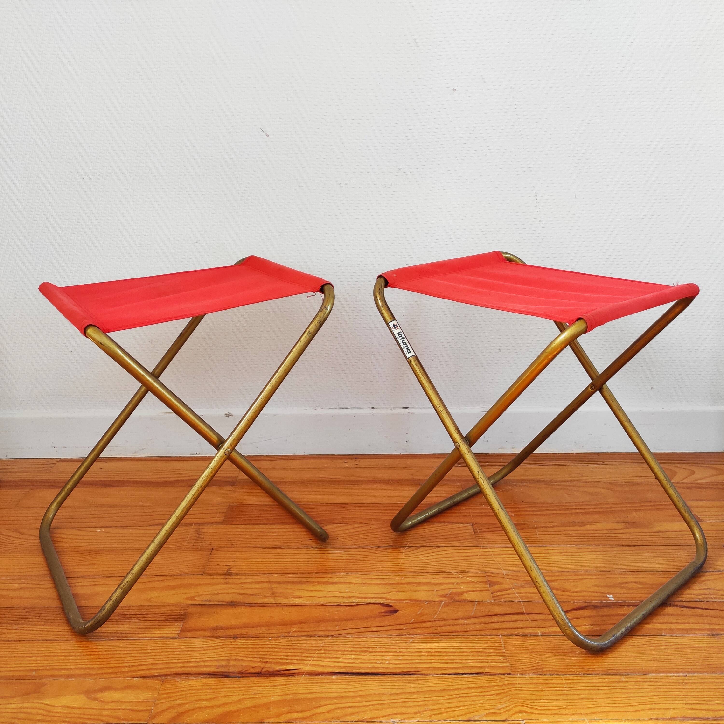 Paire de tabourets pliants vintage Français Lafuma