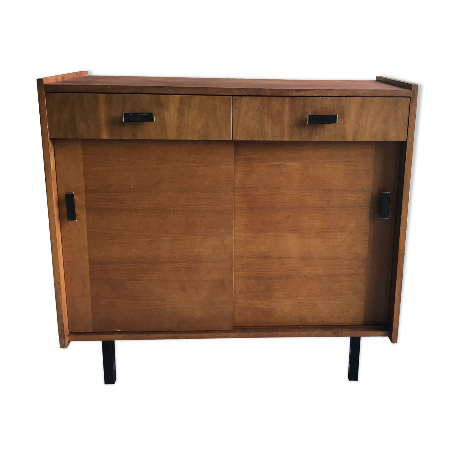 Vintage storage cabinet sideboard two sliding doors two drawers