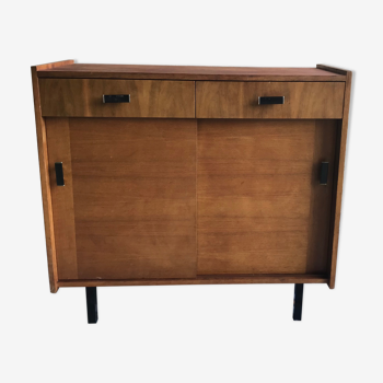 Vintage storage cabinet sideboard two sliding doors two drawers