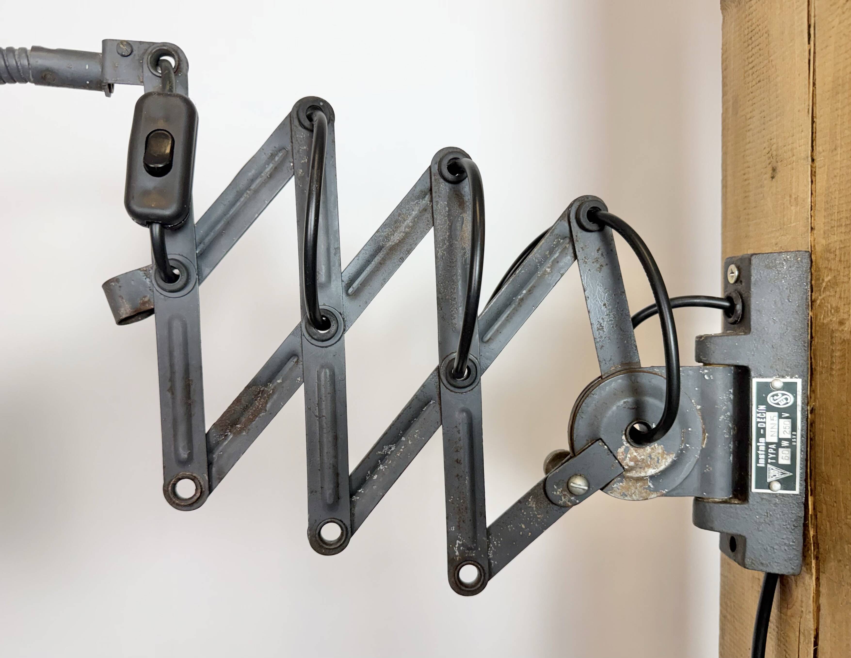 Grey Industrial Gooseneck Scissor Wall Lamp from Elektroinstala, 1960s