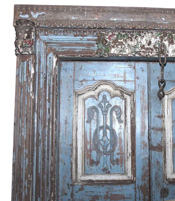 Ancienne porte indienne en vieux teck pièce et patine d'origine