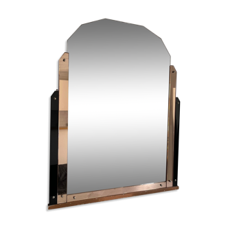 Art deco mirror, pink and black mirror pillar, France 1930