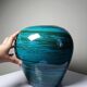 Large ceramic vase with mixed clays, malachite green glaze, 1950s-70s.