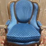 Louis XVI style blue velvet wingback armchair