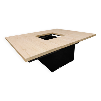 Table basse de bar cachée vintage en travertin, années 1970