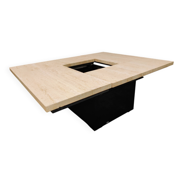 Table basse de bar cachée vintage en travertin, années 1970