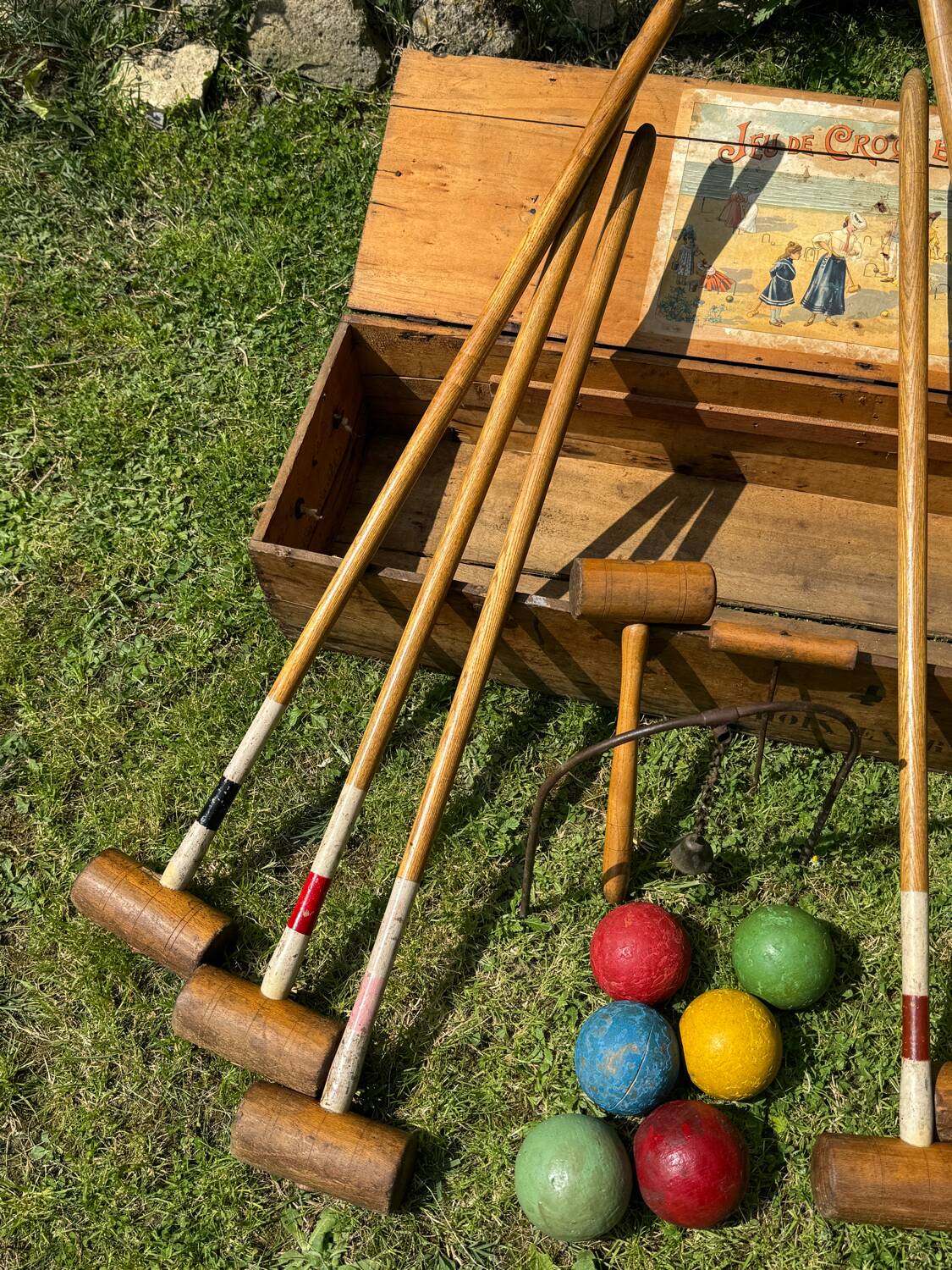 Old vintage wooden croquet game