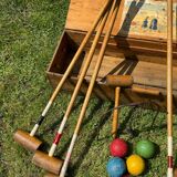 Old vintage wooden croquet game