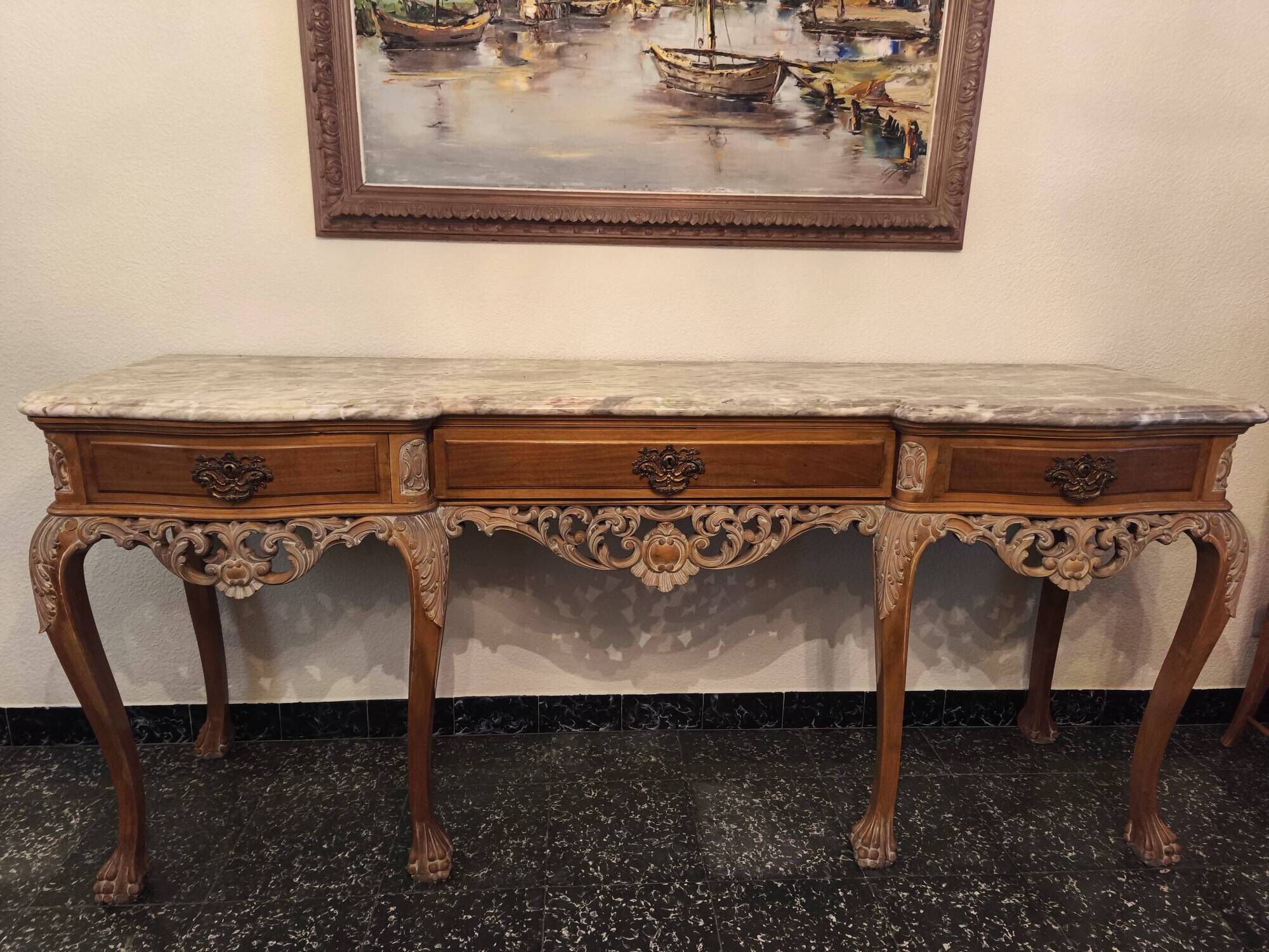 Louis XV style console with marble top