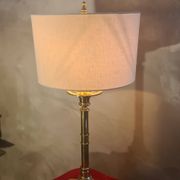 large 1970s luxury solid brass living room lamp with new linen shade 68x35