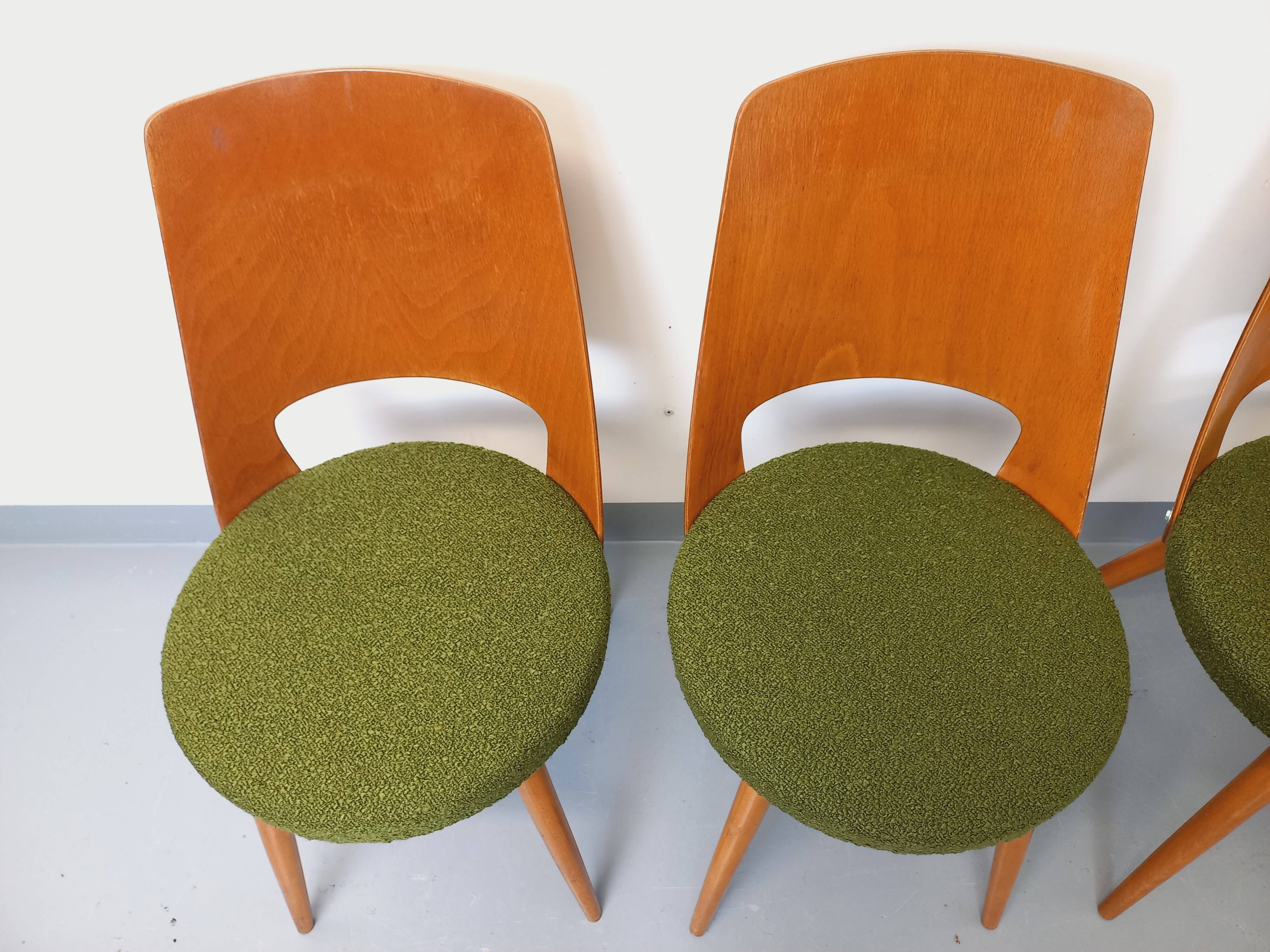 Set of 4 vintage Baumann Mondor chairs in terry cloth wood