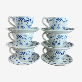 6 cups & saucers faience english