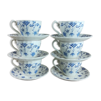 6 cups & saucers faience english
