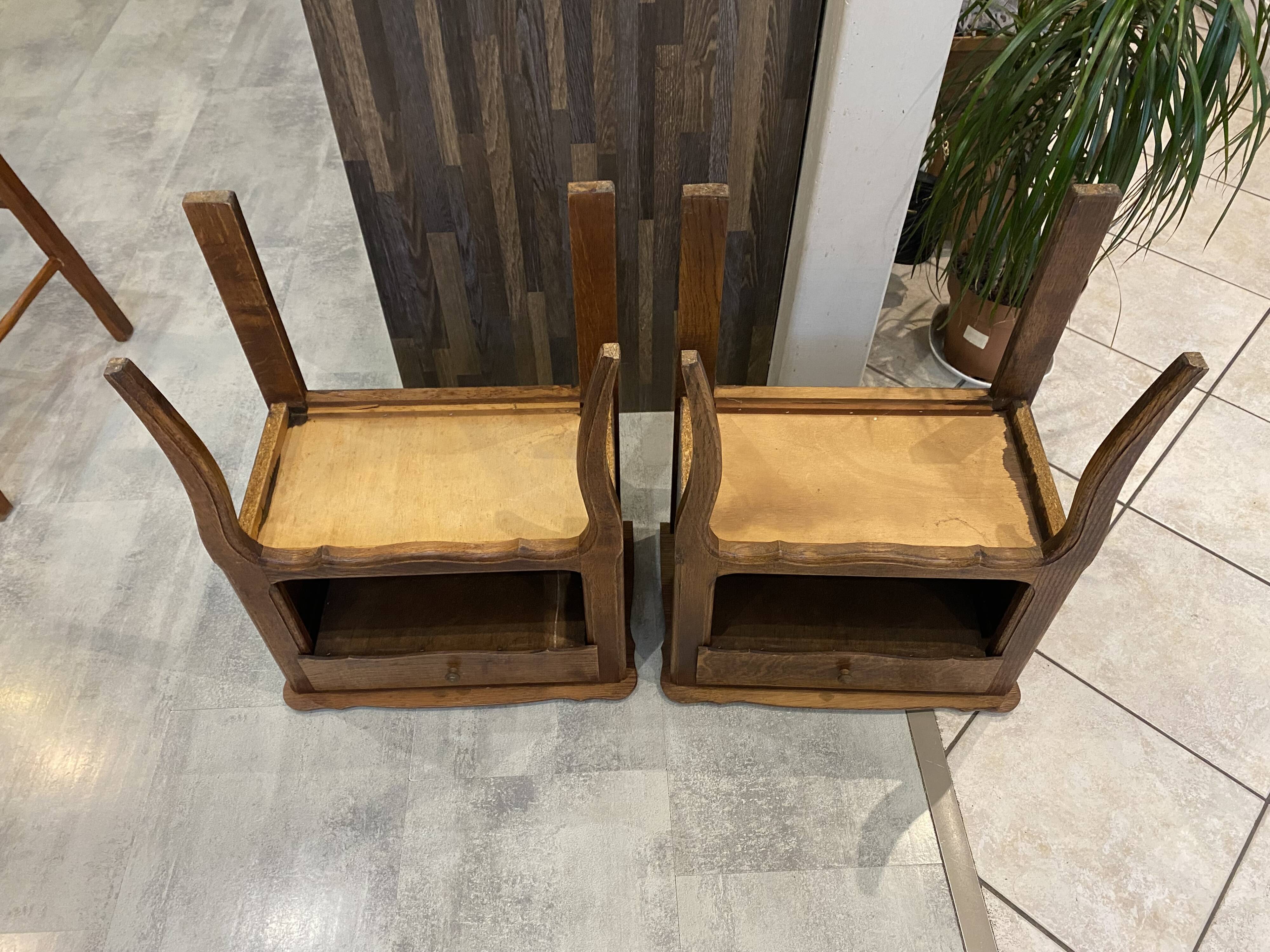 Pair of oak bedside tables with drawer and niche from the 1950s.