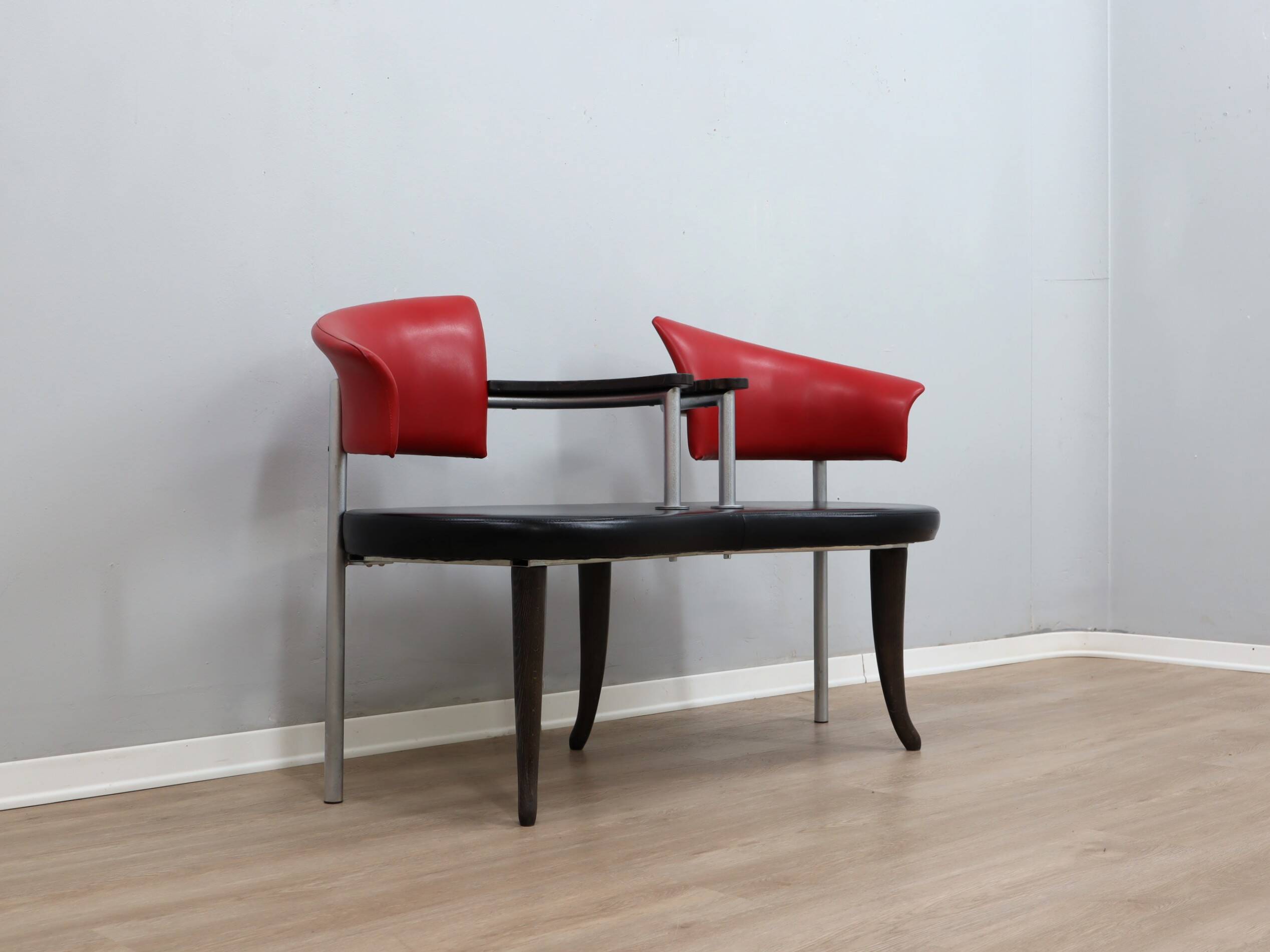 1990s Italian black and red post modern design bench