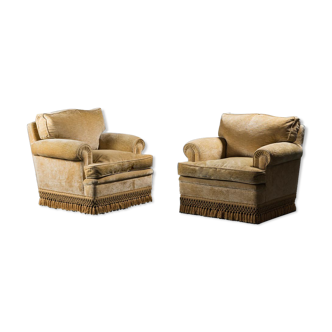 pair of velvet armchair anni' 50 vintage