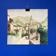 Signed watercolor of landscape with bell tower
