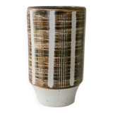 Brown Beige Ceramic Vase - Mid-Century Studio Vase, 1960s, Crosshatch Texture