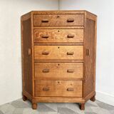 Art deco oak corner unit with drawers