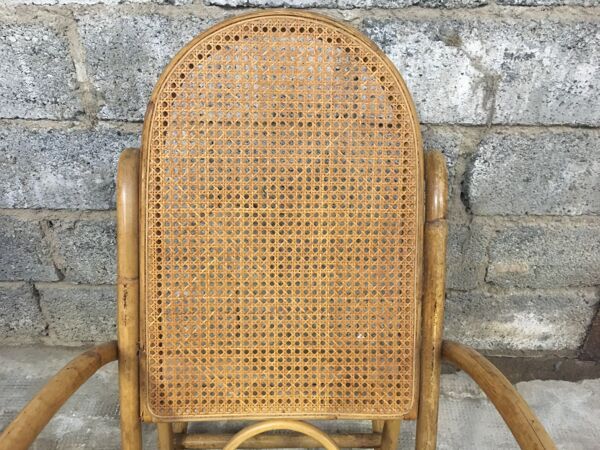Rocking chair en rotin bambou et osier vintage 1950