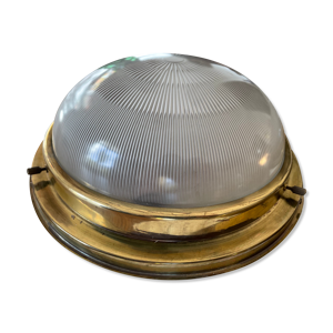 plafonnier Holophane laiton et verre