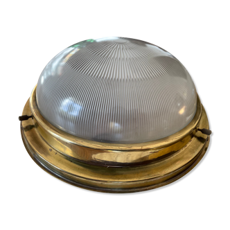 Holophane brass and glass ceiling lamp