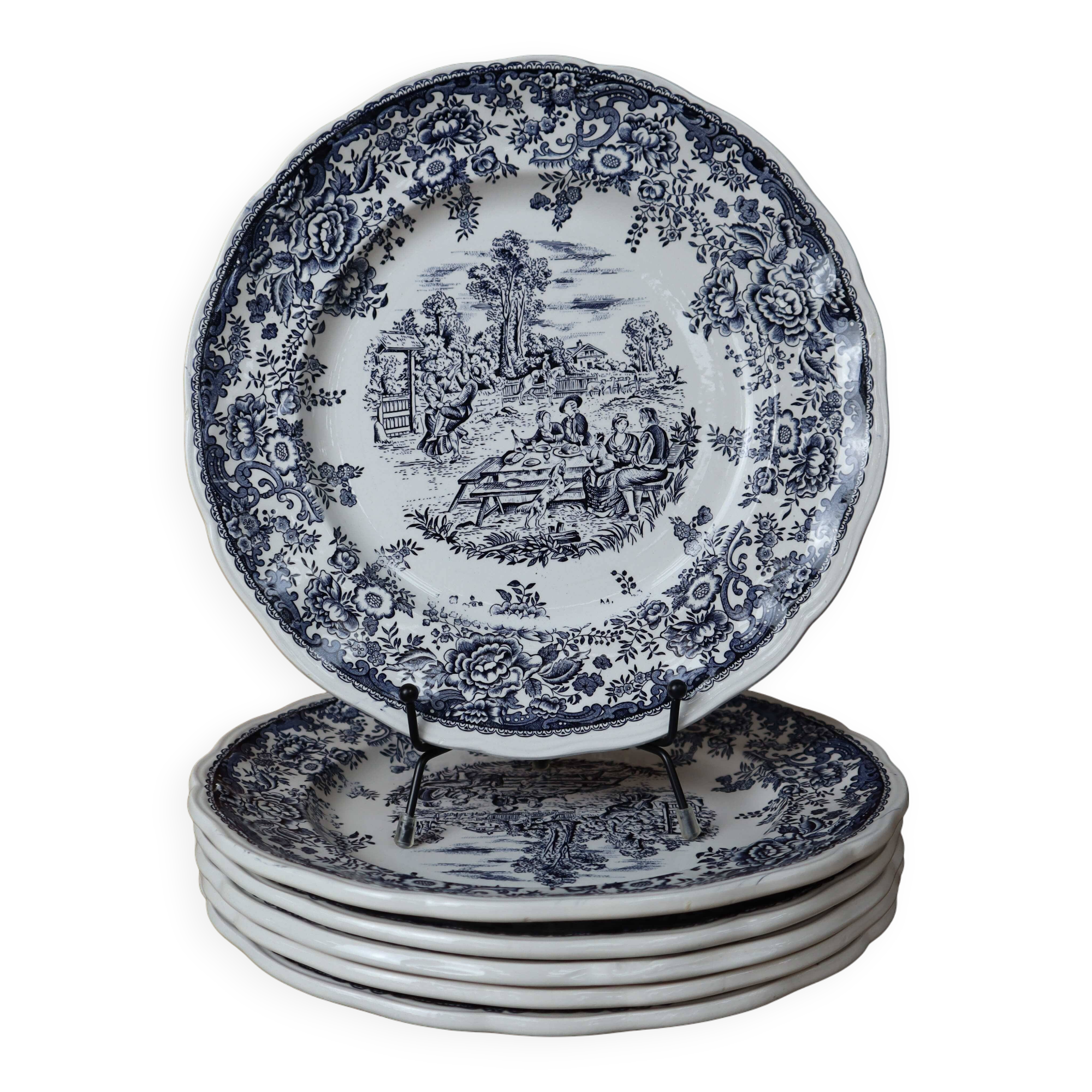 6 Flat plates stamped Lunéville KG Tradition special grand feu