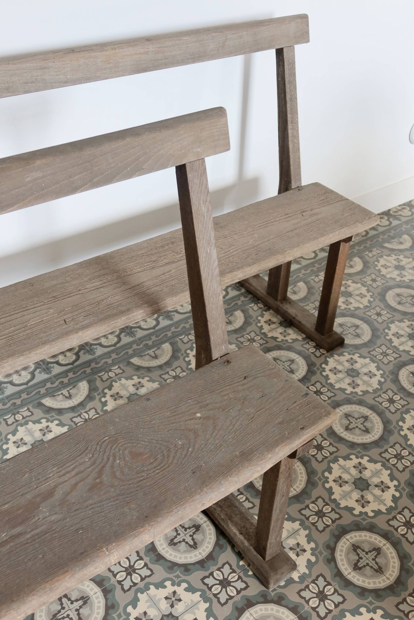 Pair of old wooden church benches – rustic chapel benches