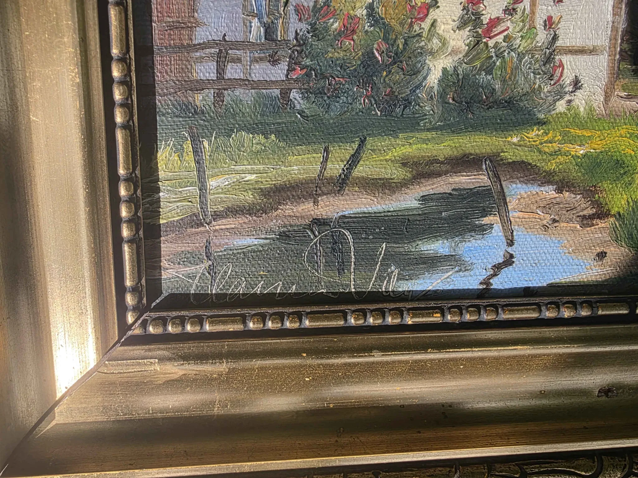 Vintage Farmhouse Landscape Oil Painting