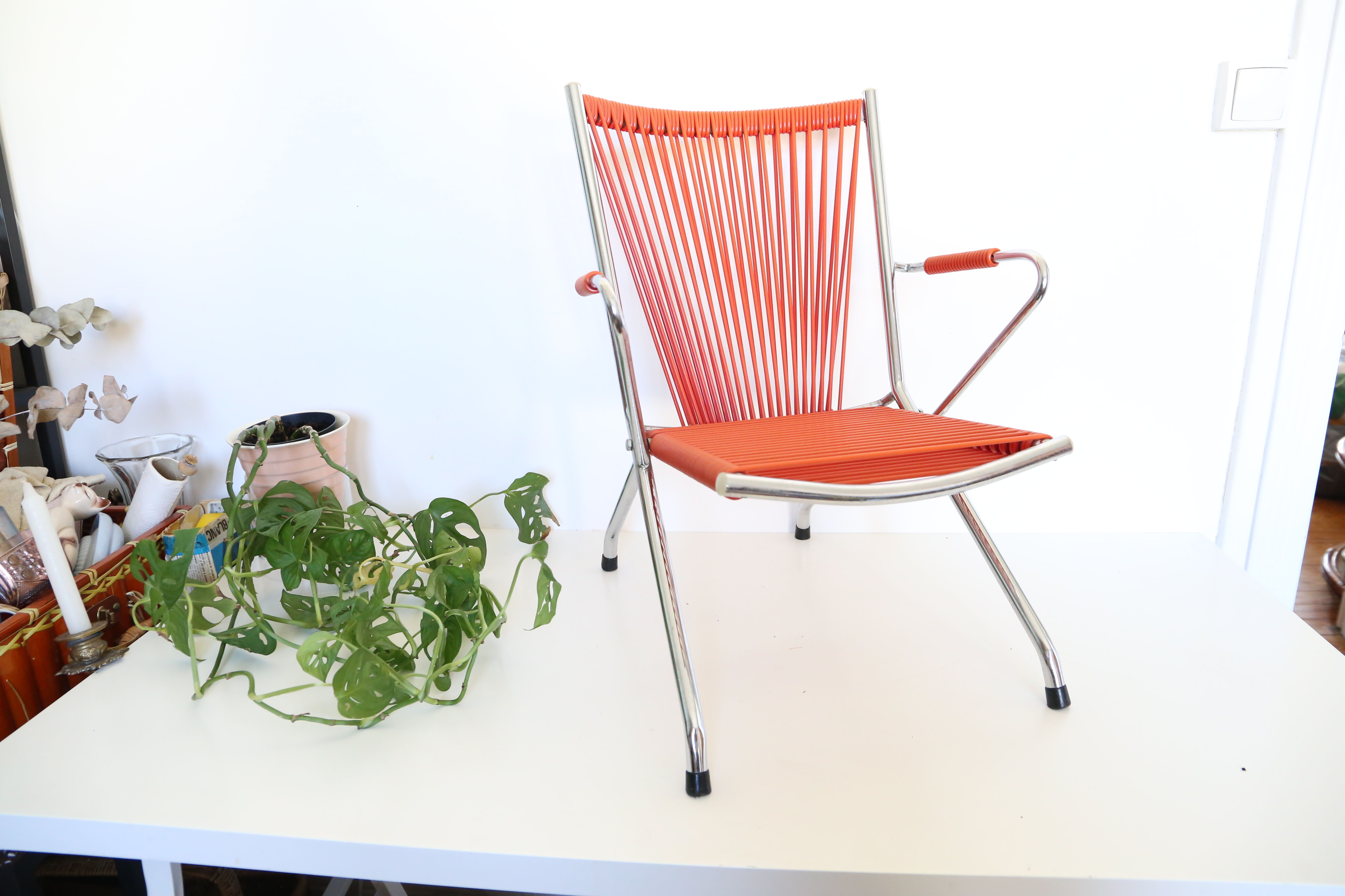 Children's armchair, folding, scoubidou and chrome, 1960