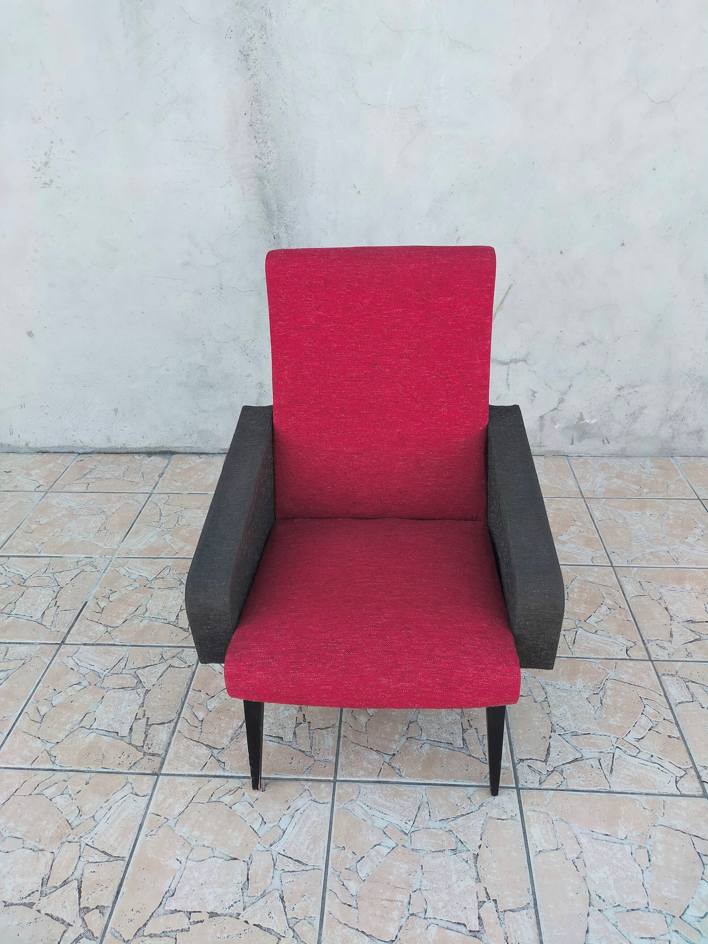 Fauteuil vintage rouge et noir 1960
