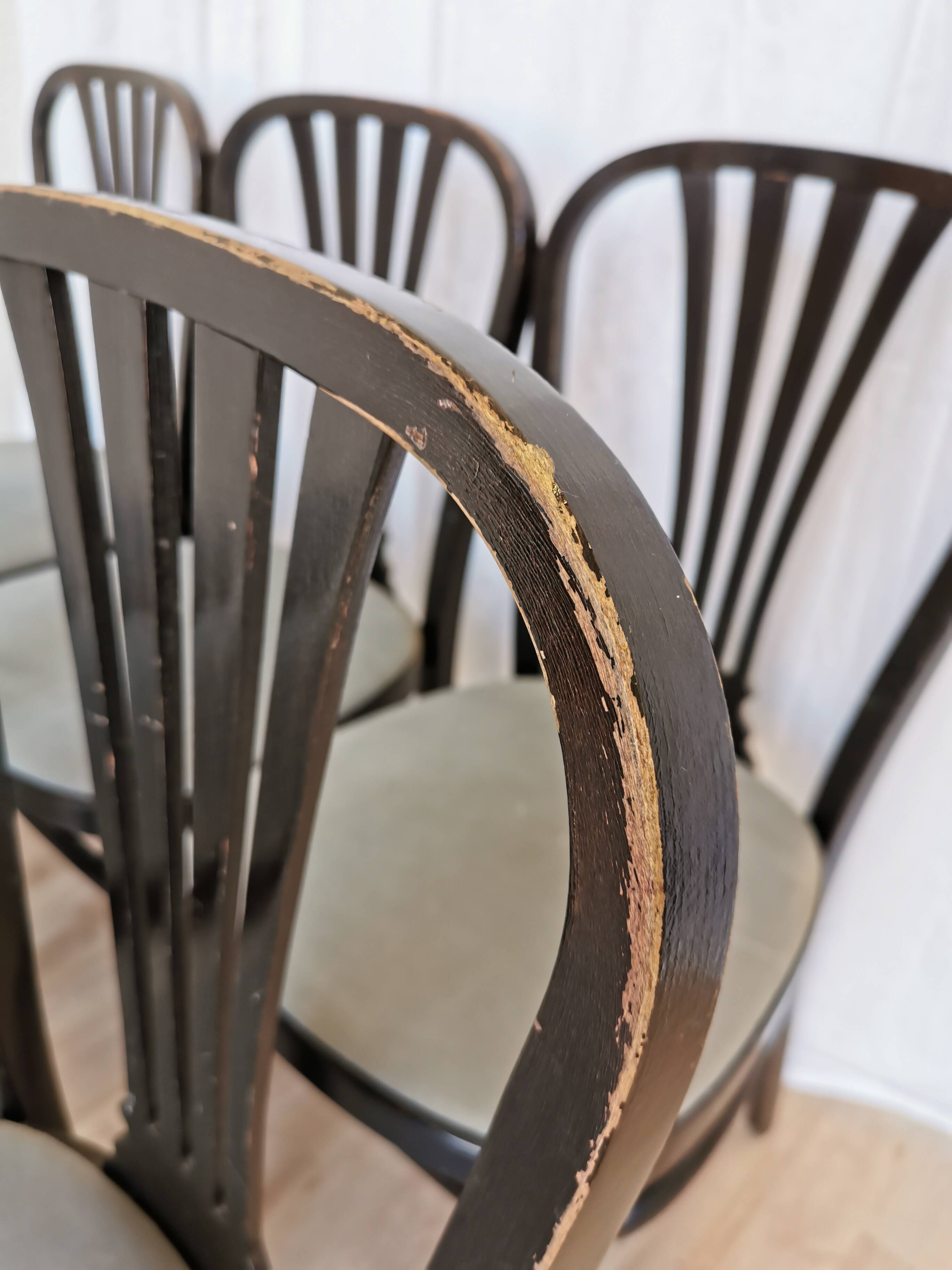 SET of 6 Vintage Black Wooden Dining Chairs by STOL Kamnik 1970s