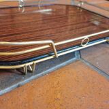 Old service tray in marquetry and gilded metal