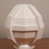 Modernist art deco ball vase in ecru white cracked glazed earthenware, signed saint clement n° 778