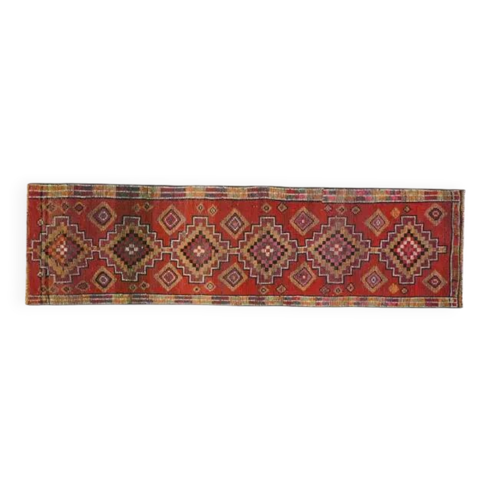 1970s Vintage Turkish Oushak Handmade Wool Cotton Orange Runner Rug 81x293