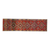 Tapis de couloir vintage turc Oushak fait main en laine et coton orange, années 1970