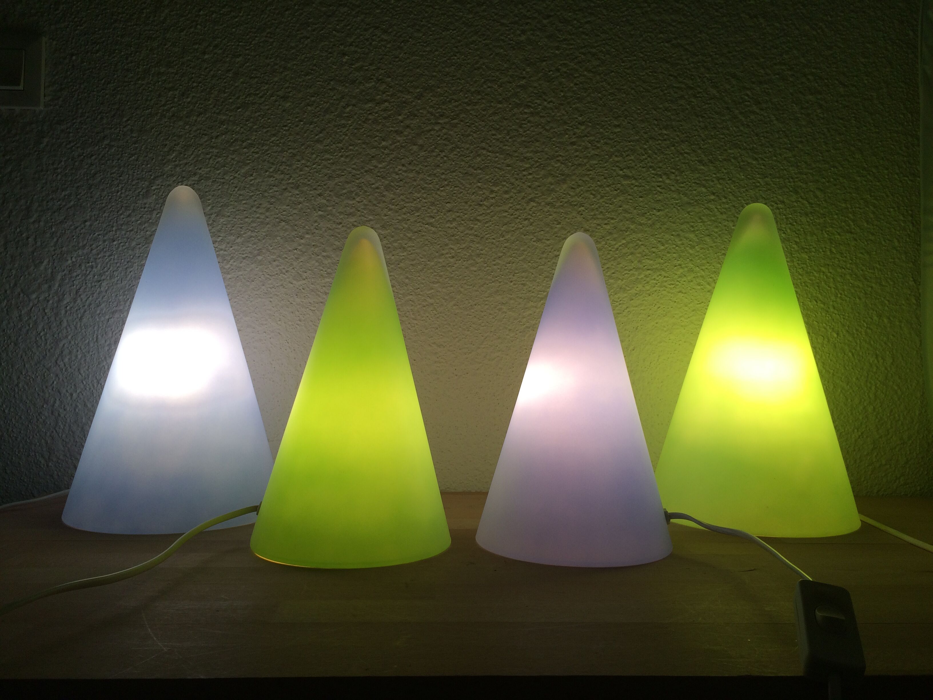 2 Teepee conical lamps by SCE in green glass