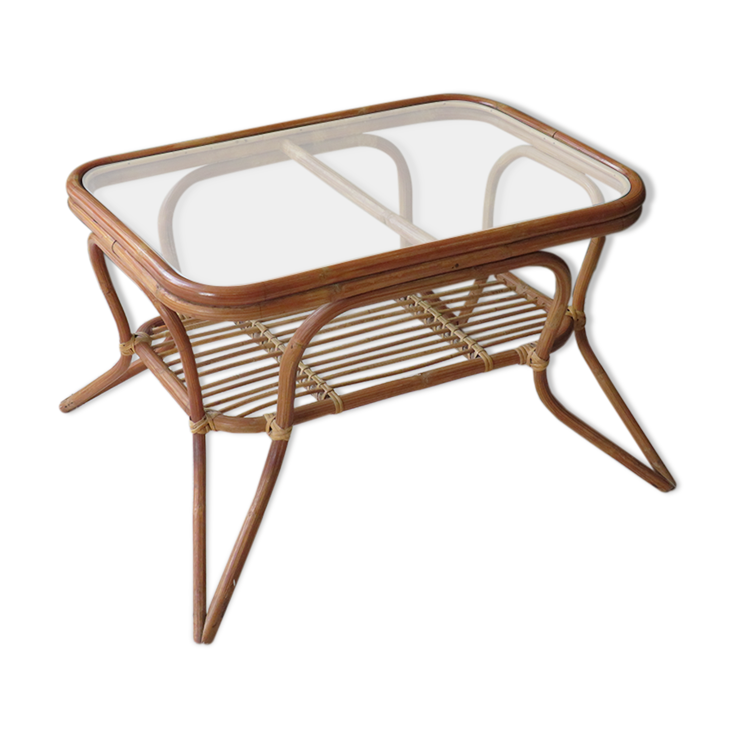 Rattan and glass coffee table