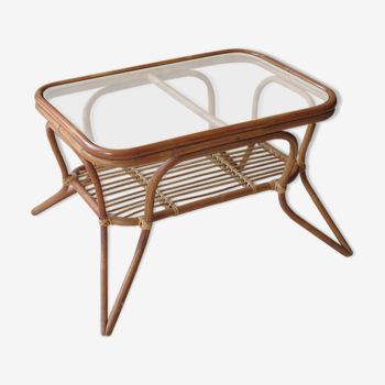 Rattan and glass coffee table